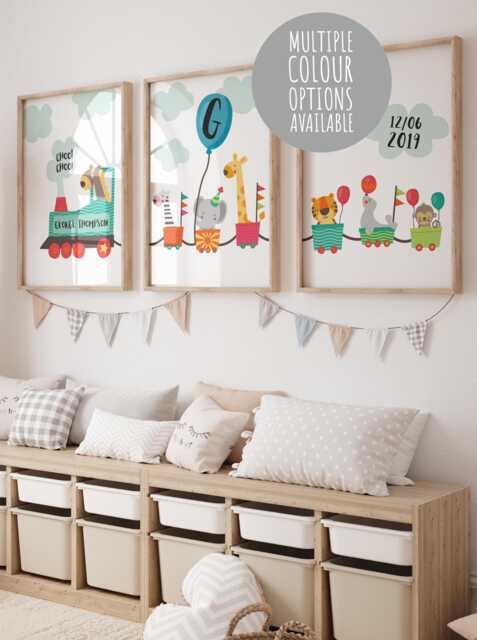 Set Of 3 Safari Nursery Prints, Train Wall Art, Personalised, Rainbow Boys Bedroom Decor, Playroom Toddler Bedroom, Trains - image 1