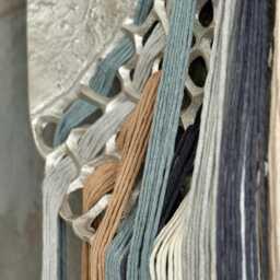 Brushed Aluminum Oval Macrame Wall Hanging Contemporary Fiber Art - thumbnail 3