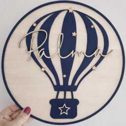 Personalised Hot Air Balloon Name Sign - Nursery Wall Decor Custom Baby Plaque Wooden Round Hanging Shower Gift Boho - thumbnail 3