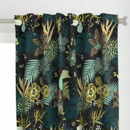 Animal Print Curtain Panel - Tropical Rainforest Jungle Toucan Yellow Mint Exotic Custom By Kimsa - thumbnail 1