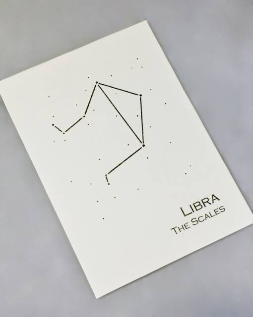 Libra Constellation Zodiac Art Print/Gold Foil Wall Astrology Home Decor September-October Birthday On Cream Or Navy - image 1