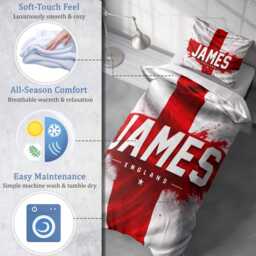 Personalised Name England Flag Single Duvet Cover Three Lions Football Supporter Bedding St Georges Cross Sports Fan Bedroom Decor Gift - thumbnail 2