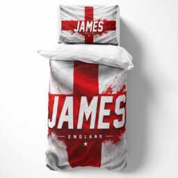 Personalised Name England Flag Single Duvet Cover Three Lions Football Supporter Bedding St Georges Cross Sports Fan Bedroom Decor Gift