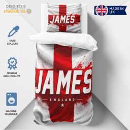 Personalised Name England Flag Single Duvet Cover Three Lions Football Supporter Bedding St Georges Cross Sports Fan Bedroom Decor Gift - thumbnail 4