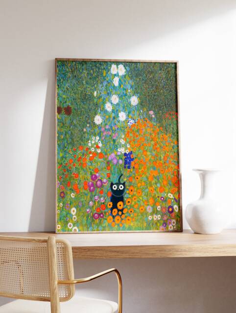 Gustav Klimt Bauerngarten Cat Print, Poster, Art, Floral Garden Wall Art Decor, Lover Gift, A1/A2/A3/A4 - image 1