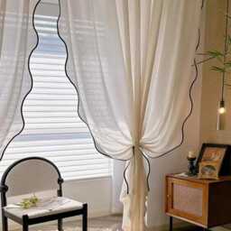 A Pair Of Linen/Cotton Blend Sheer Curtains With Ripples On Leading Edge , Living Room Curtains, Caf?? Curtains, Privacy Curtains, Custom Made - thumbnail 3