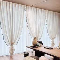 A Pair Of Linen/Cotton Blend Sheer Curtains With Ripples On Leading Edge , Living Room Curtains, Caf?? Curtains, Privacy Curtains, Custom Made - thumbnail 2