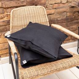 Black Linen Pillow Case - Jet Black Heavier Decorative Pillow- Coal Sham- Pillow-Linen - thumbnail 2