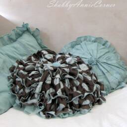 Mint Ruffle Rectangular Pillow Handmade French Country Teal Brown Polka Dot Round Shabby Chic Home Decor - thumbnail 2