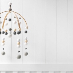Grey & White Baby Mobile - Gender Neutral Felt Pom Crib Minimalist Wool Ball Nursery Cot Wooden Arch Ceiling - thumbnail 3