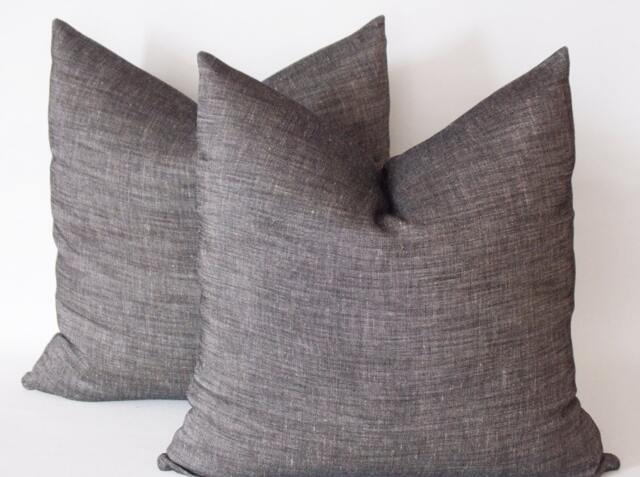 Black Linen Pillow Cover Set Cut Blac Decorative Cushion - image 1