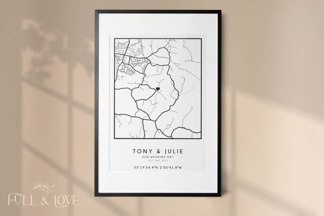Map Coordinates Print - Couples Anniversary Wedding Gift Wall Decor Engagement Valentines New Home Christmas - image 1