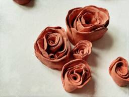 Handmade Small Clay Whimsical Botanical Wall Sculpture 3D Decor Rose Flowers - thumbnail 1