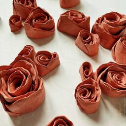 Handmade Small Clay Whimsical Botanical Wall Sculpture 3D Decor Rose Flowers - thumbnail 3