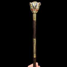 Ebony Wood Was Sceptre Sekhmet, Osiris Staff With Brass Detail - thumbnail 3