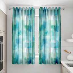 Aqua Blue Watercolor Curtains, Modern Abstract Drapes, Ocean Green Gradient Window Panels, Made To Measure Living Room Curtain Set - thumbnail 3