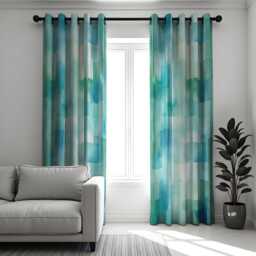 Aqua Blue Watercolor Curtains, Modern Abstract Drapes, Ocean Green Gradient Window Panels, Made To Measure Living Room Curtain Set - thumbnail 2