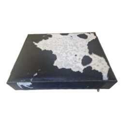 Black & White Cow Hide Large Footstool With Leather Trim - thumbnail 2
