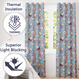 Kawaii Ice Cream Cone Popsicle Sweet Dessert Seamless Pattern Blue Readymade Eyelet Ring Top Thermal 100% Blackout Curtains - thumbnail 3