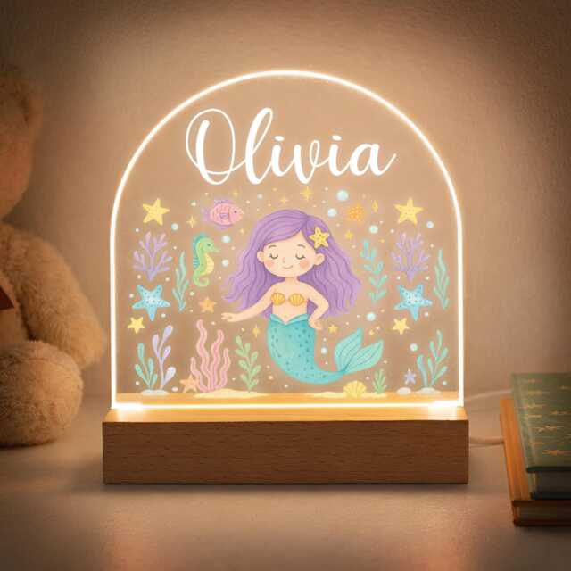 Personalised Led Girl Night Light, Mermaid Kids Light Gift, For Room, Baby Bedroom Nursery - image 1