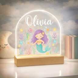 Personalised Led Girl Night Light, Mermaid Kids Light Gift, For Room, Baby Bedroom Nursery - thumbnail 3
