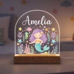 Personalised Led Girl Night Light, Mermaid Kids Light Gift, For Room, Baby Bedroom Nursery - thumbnail 4