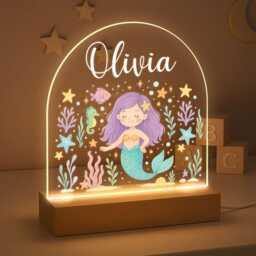 Personalised Led Girl Night Light, Mermaid Kids Light Gift, For Room, Baby Bedroom Nursery - thumbnail 2