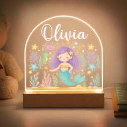 Personalised Led Girl Night Light, Mermaid Kids Light Gift, For Room, Baby Bedroom Nursery - thumbnail 1