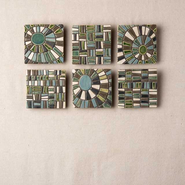 Hand Carved Ceramic Wall Art Tiles Geometric Stoneware - Made To Order Ingression - image 1