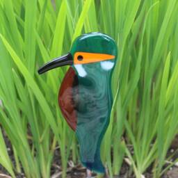 Fused Glass Kingfisher Garden Art - Handmade Copper Plant Pot Decoration/Weatherproof - thumbnail 2