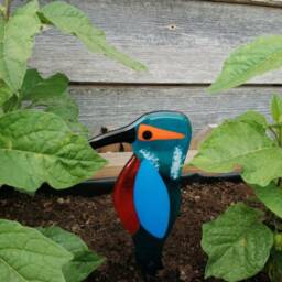 Fused Glass Kingfisher Garden Art - Handmade Copper Plant Pot Decoration/Weatherproof - thumbnail 4