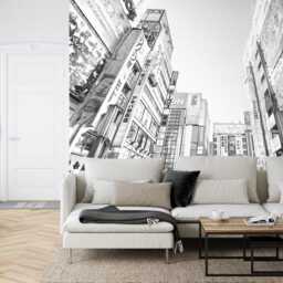 Tokyo City Street Wallpaper Mural, Anime Room Decor, Black & White, Peel Stick - thumbnail 2