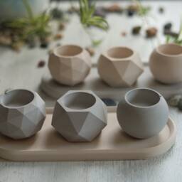 Concrete Tealight Holders With Tray - Geometric Candle Set - thumbnail 3