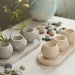 Concrete Tealight Holders With Tray - Geometric Candle Set - thumbnail 2