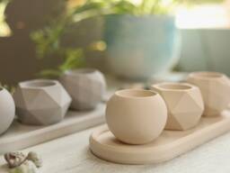 Concrete Tealight Holders With Tray - Geometric Candle Set - thumbnail 1