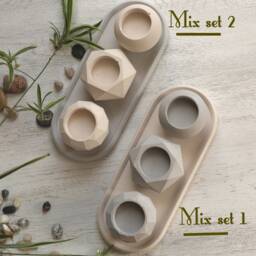 Concrete Tealight Holders With Tray - Geometric Candle Set - thumbnail 4