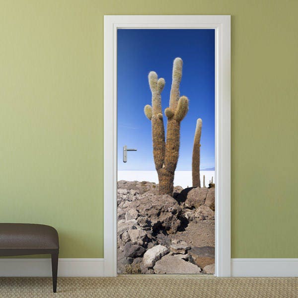 Cactus Door Wall Decal, Wallpaper, Mural, Nature Art, Decor, Wrap, Fridge Sticker - image 1