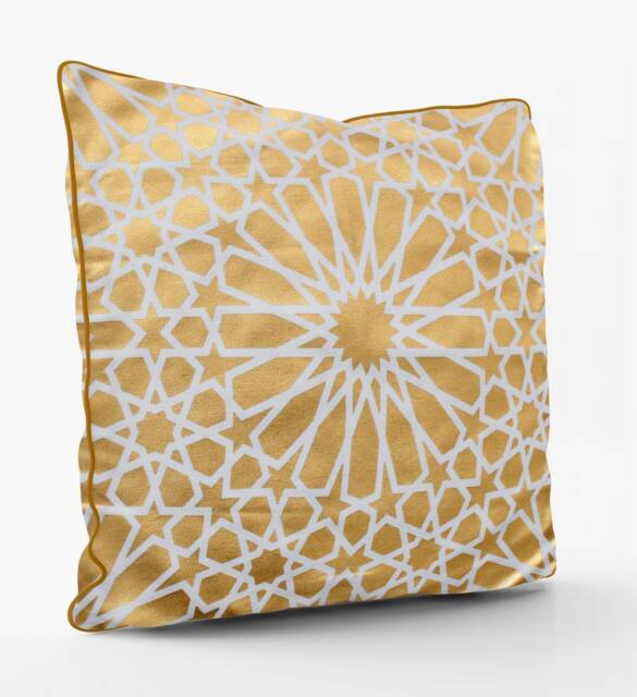 Metallic White Gold Foil Moroccan Tiles Vintage Look Cushion Cover - image 1