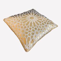 Metallic White Gold Foil Moroccan Tiles Vintage Look Cushion Cover - thumbnail 2