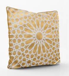 Metallic White Gold Foil Moroccan Tiles Vintage Look Cushion Cover - thumbnail 1