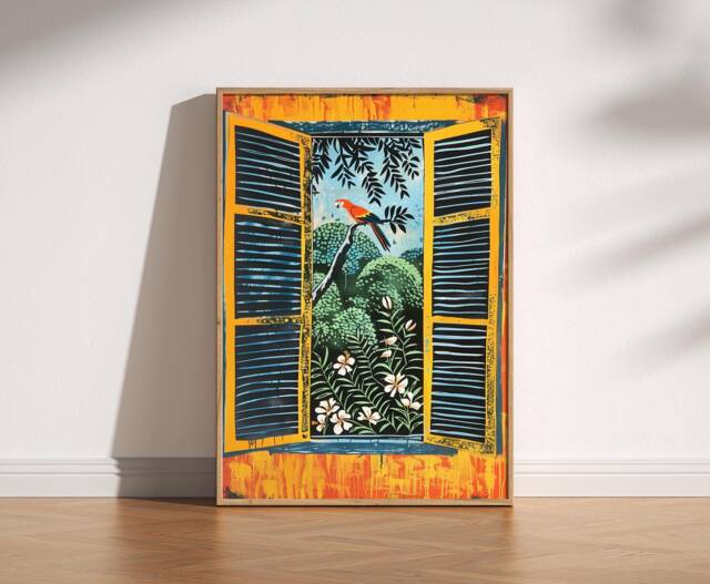 Matisse Style Parrot Print Fauvism Open Window Jungle Art - image 1