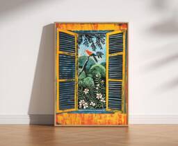 Matisse Style Parrot Print Fauvism Open Window Jungle Art - thumbnail 1