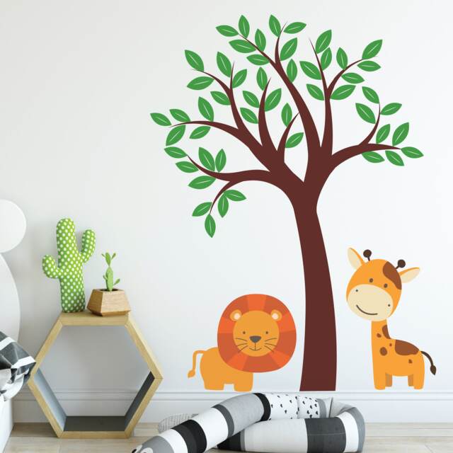 Nursery Safari Tree - Wall Stickers Art Children Sticker Autumn Seasonal Kids Decor Baby Bedroom Boys Girls Mural Flowers - image 1