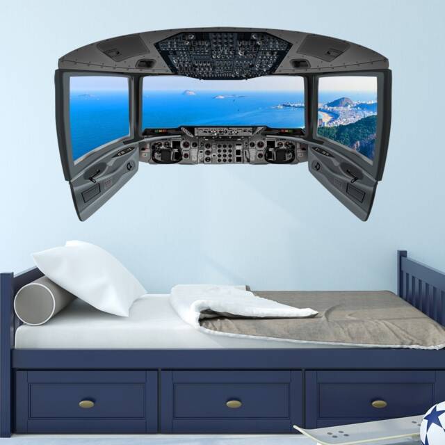 Vwaq Pilot Cockpit Wall Decal - Airplane Window Ocean View Mural - Cp12 - image 1