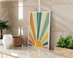 Colourful Pastel Sun Graphic Wall Art Print Modern Minimalist Home Decor For Kitchen Living Room Or Bedroom Aesthetic Accent - thumbnail 1