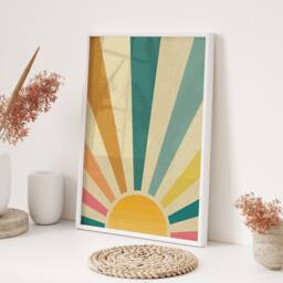 Colourful Pastel Sun Graphic Wall Art Print Modern Minimalist Home Decor For Kitchen Living Room Or Bedroom Aesthetic Accent - thumbnail 3