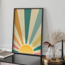 Colourful Pastel Sun Graphic Wall Art Print Modern Minimalist Home Decor For Kitchen Living Room Or Bedroom Aesthetic Accent - thumbnail 2