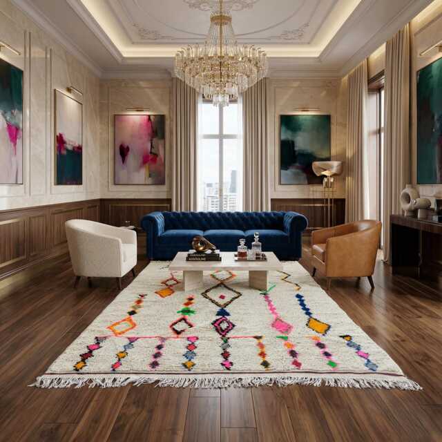 Custom Boujad Wool Rug - Abstract White Moroccan Carpet - image 1