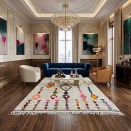 Custom Boujad Wool Rug - Abstract White Moroccan Carpet - thumbnail 1