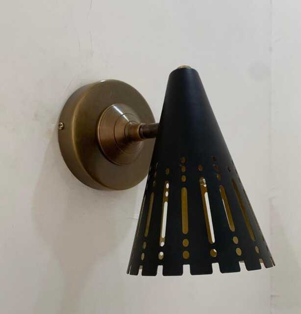 Perforated Brass Wall Sconce - Black Cone Mid Century Lamp Minimalist Modern Lighting - image 1
